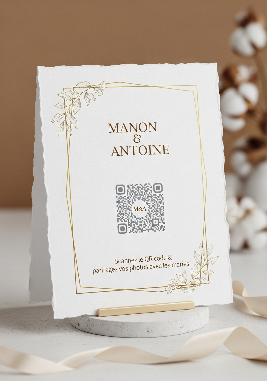 Affiche QR Code Mariage Luxe Naturel