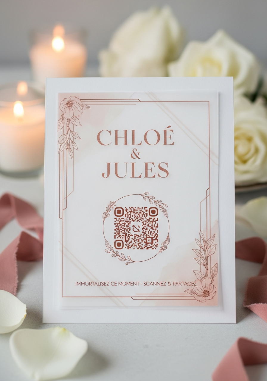 Affiche QR Code Mariage Romantique Doux