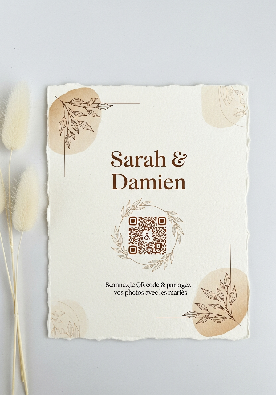 Affiche QR Code Mariage Bohème Naturel