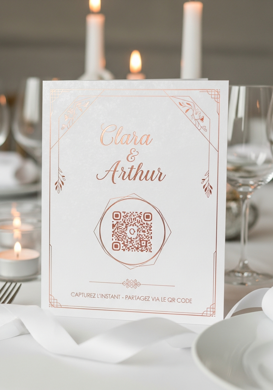 Affiche QR Code Mariage Romantique Lumineux