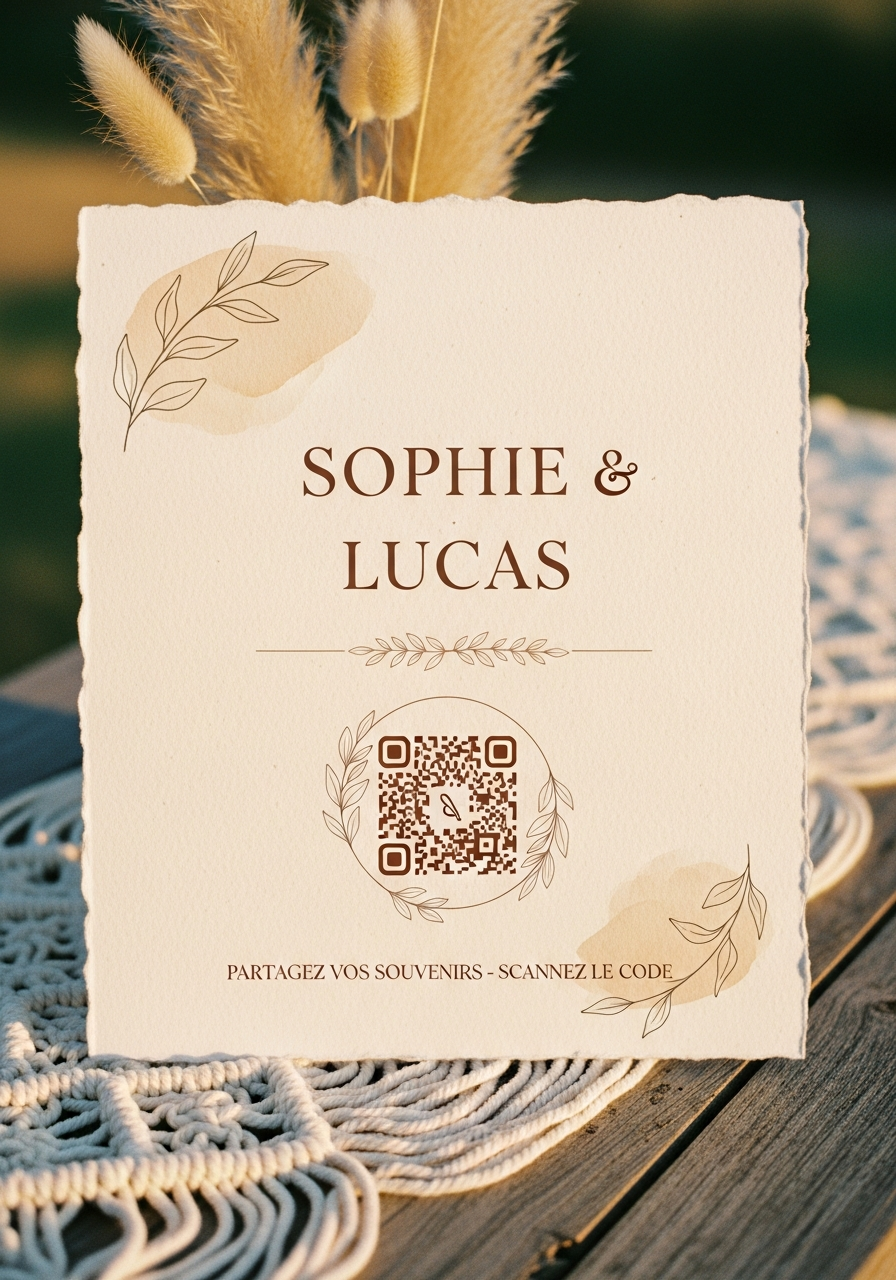 Affiche QR Code Mariage Bohème Élégant