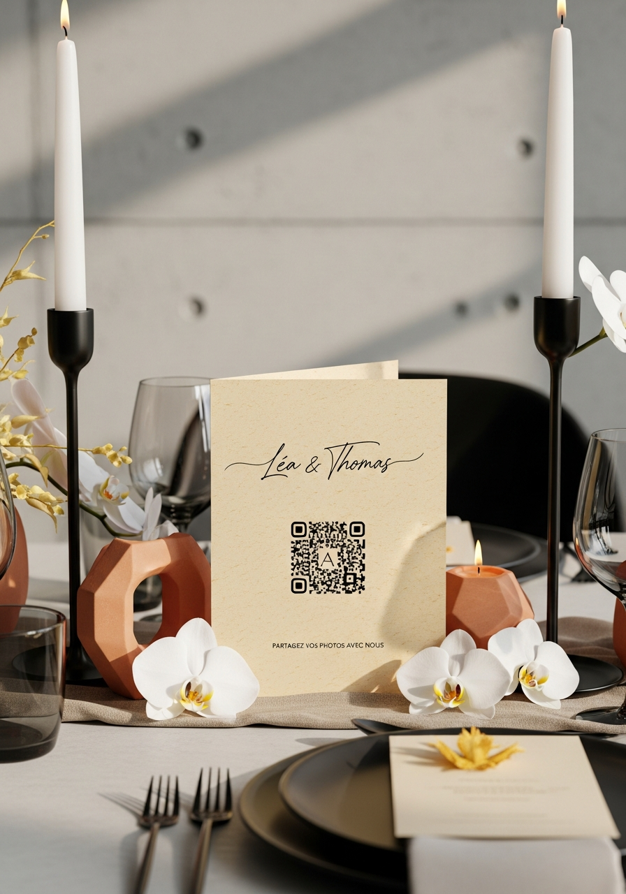 Affiche QR Code Mariage Moderne Terracotta | Léa & Thomas | Invinee