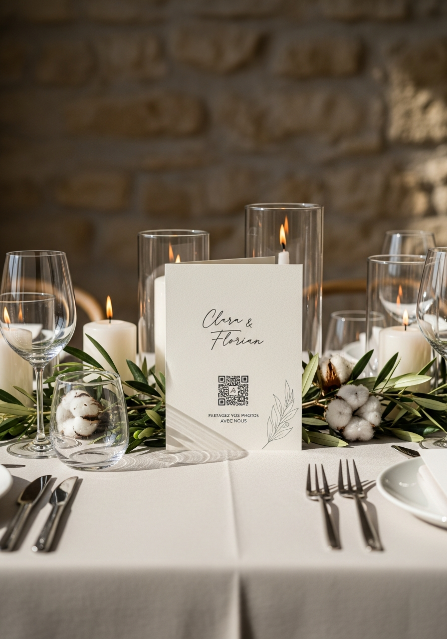 Affiche QR Code Mariage Minimaliste Eucalyptus | Clara & Florian | Invinee