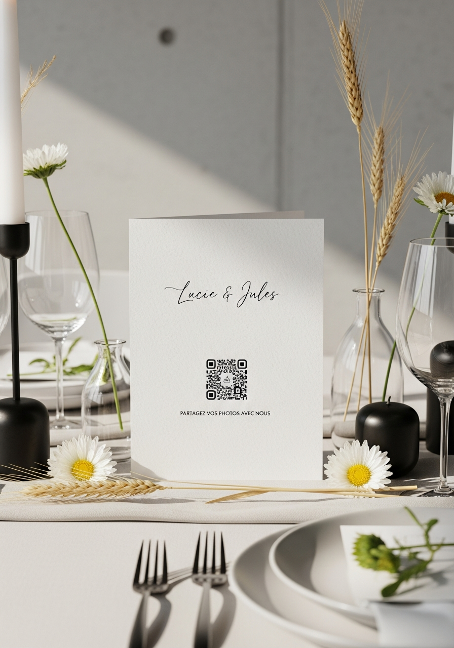 Affiche QR Code Mariage Minimaliste Marguerites | Lucie & Jules | Invinee