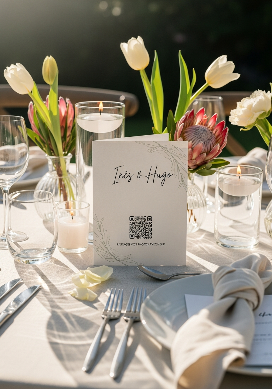 Affiche QR Code Mariage Moderne Tulipes | Inès & Hugo | Invinee