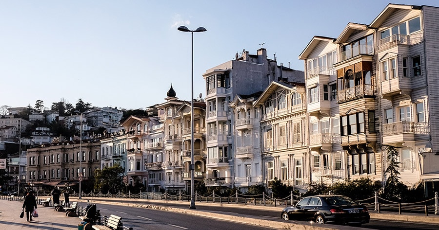 street view with houses lined up in arnavutkoy