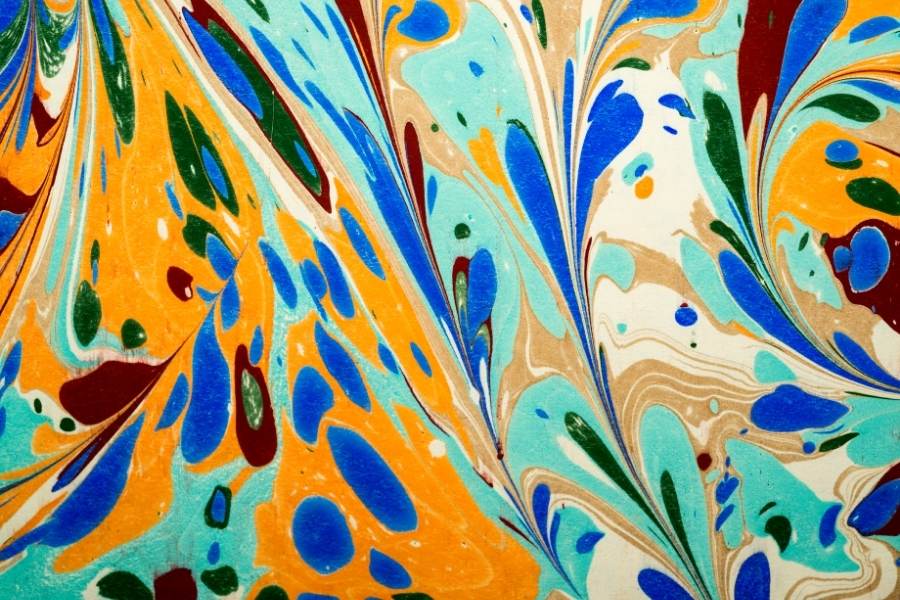 orange blue and white abstract marbling ebru art