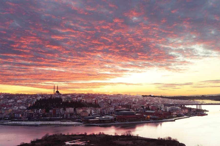 panoramic view of the golden horn from pierre loti hill in istanbul at sunrise