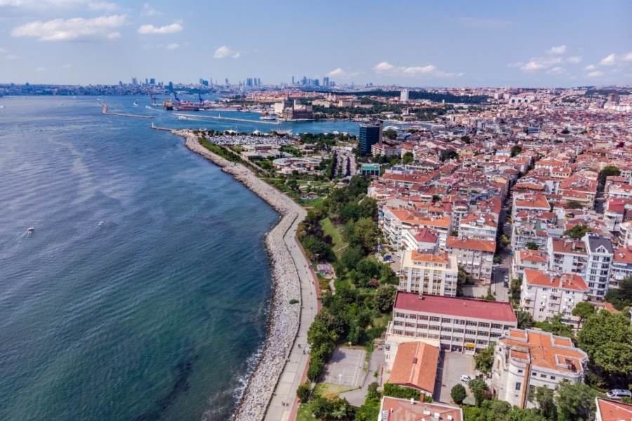 aerial view of coastal moda in kadikoy istanbul