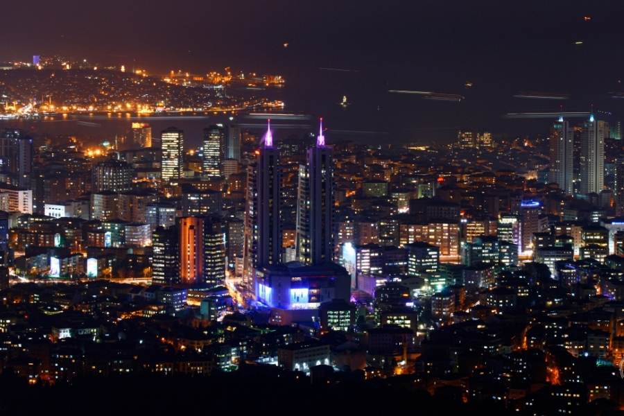 istanbul sisli skyline with skyscrapers at night