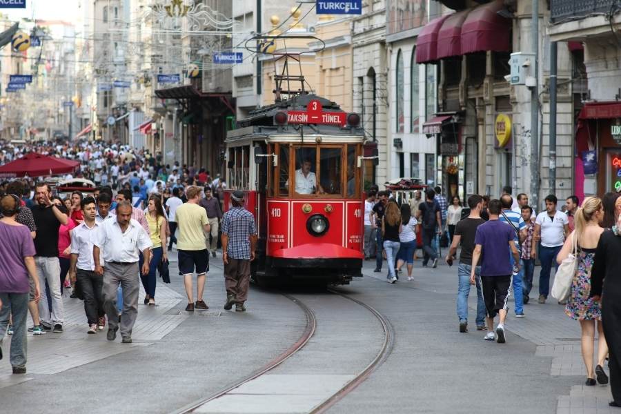 nostalgic red tram on istiklal street in beyoglu istanbul