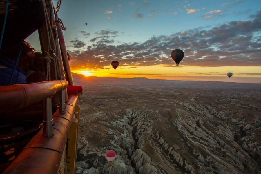 aerial view of cappadocia from hot air balloon