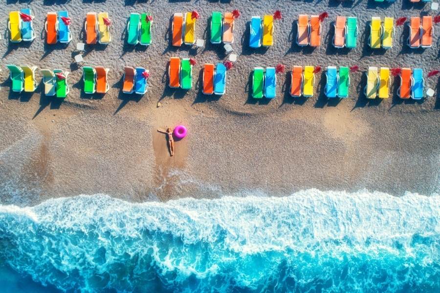 colorful sunbeds on oludeniz blue lagoon beach fethiye