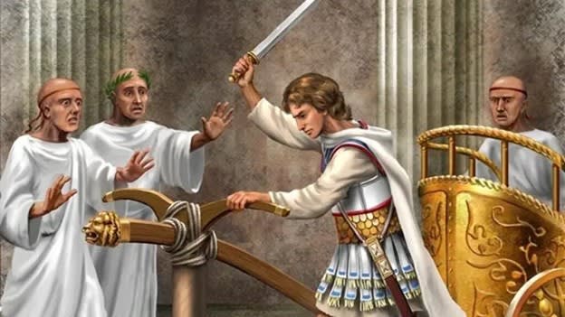 Александр перерубает гордиев узел