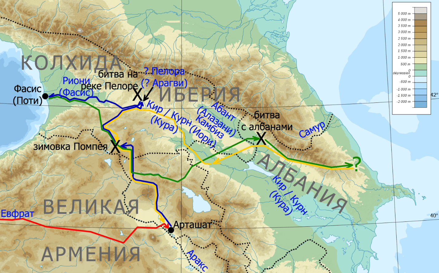 Примерный путь похода Помпея на Кавказе