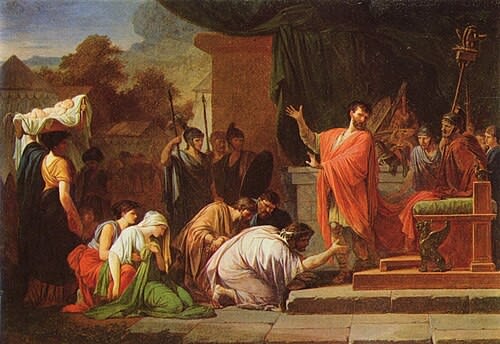 Perseus kneeling before Aemilius Paullus