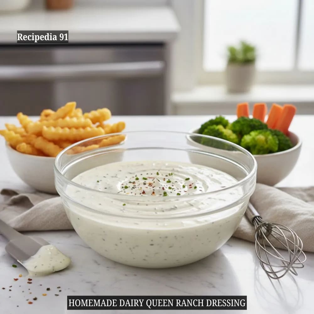 Homemade Dairy Queen Ranch - A perfectly finished ranch dressing on my kitchen table.