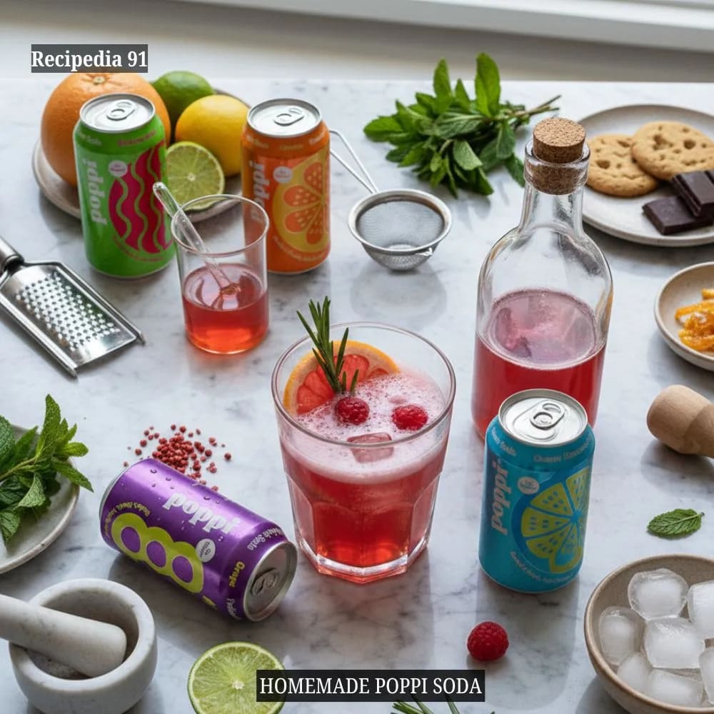 Homemade Poppi Soda on my kitchen table