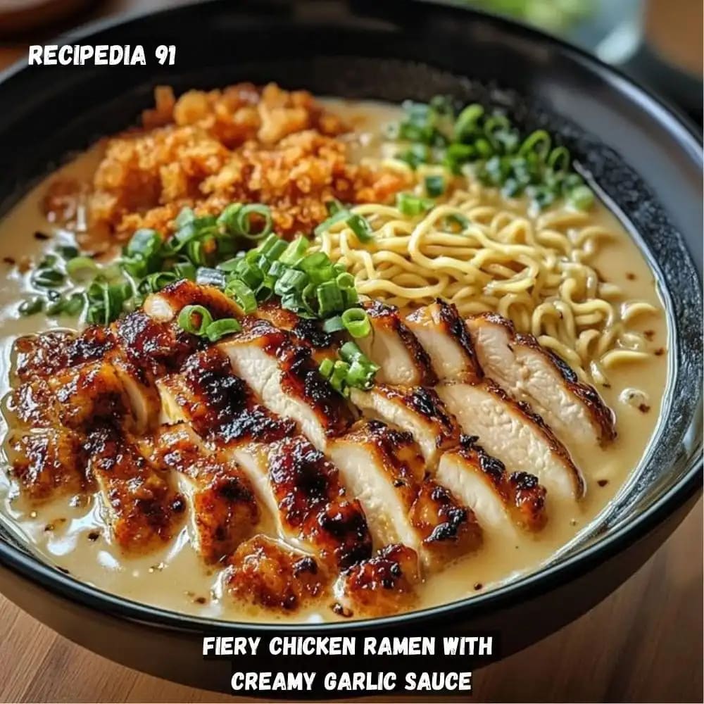 Fiery Chicken Ramen with Creamy Garlic Sauce