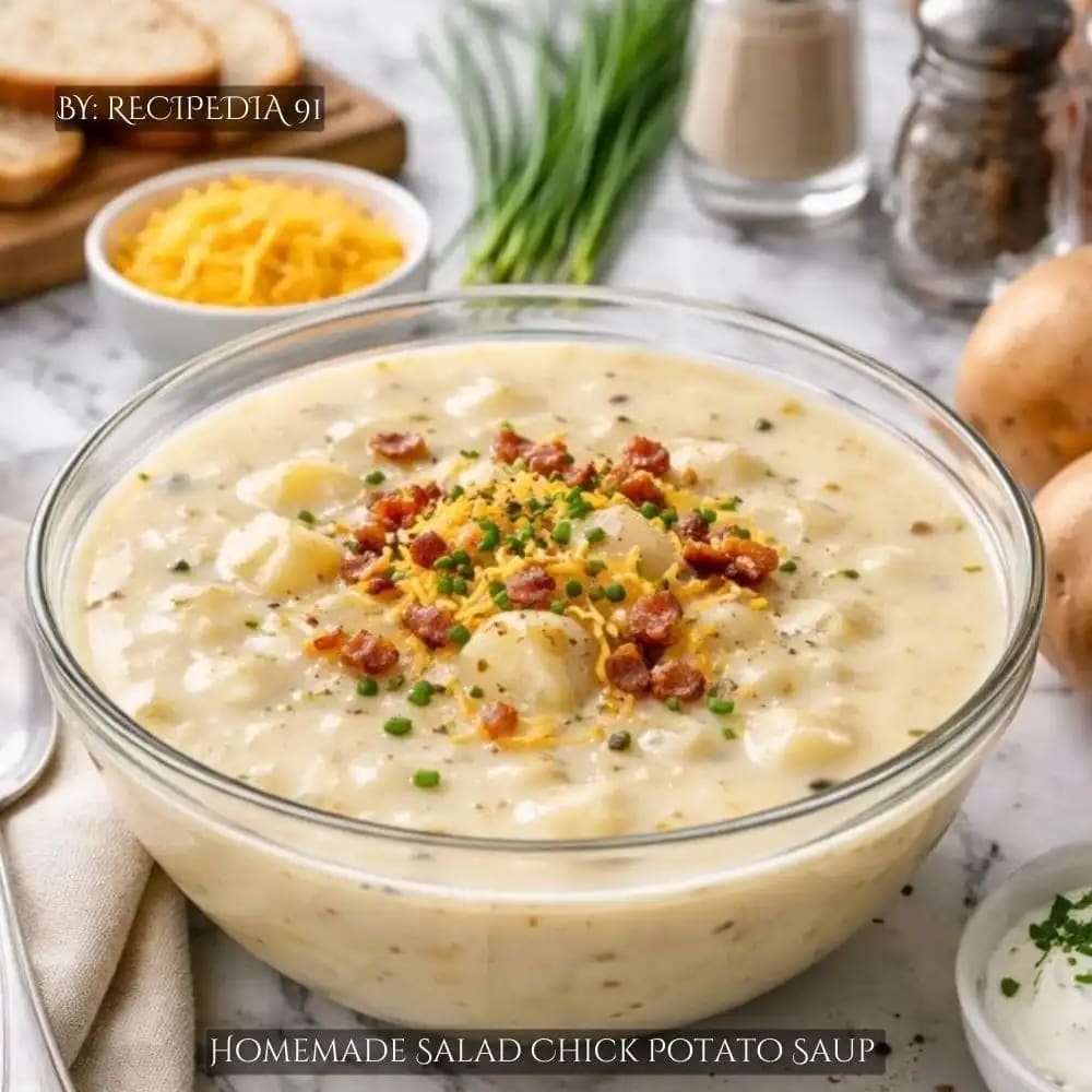 Homemade Chicken Salad Chick Potato Soup - A perfectly made soup on my kitchen table