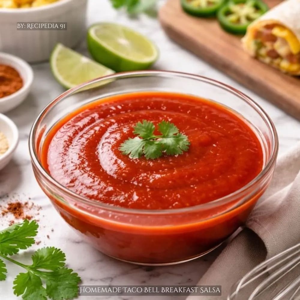 Homemade Taco Bell Breakfast Salsa - A perfectly made salsa spread on my kitchen table.