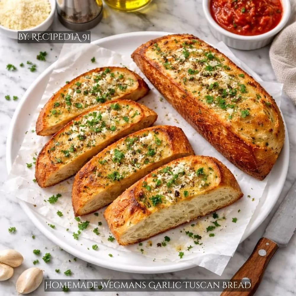 Homemade Wegmans Garlic Tuscan Bread on my kitchen table