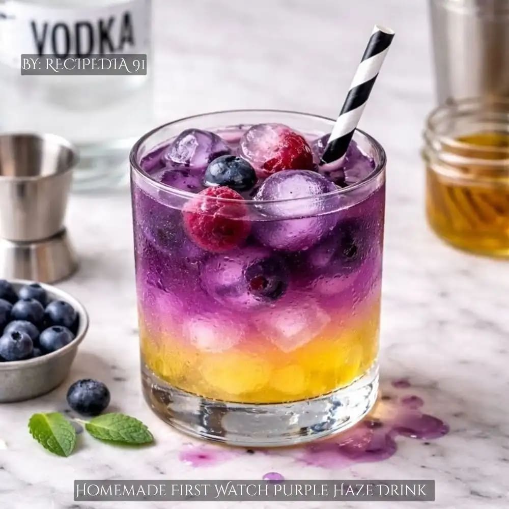 Homemade First Watch Purple Haze Drink - A perfectly made drink on my kitchen table.