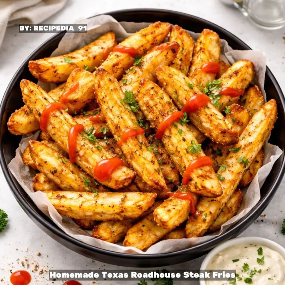 Homemade Texas Roadhouse Steak Fries - A perfectly made fries on my kitchen table, overhead image shot