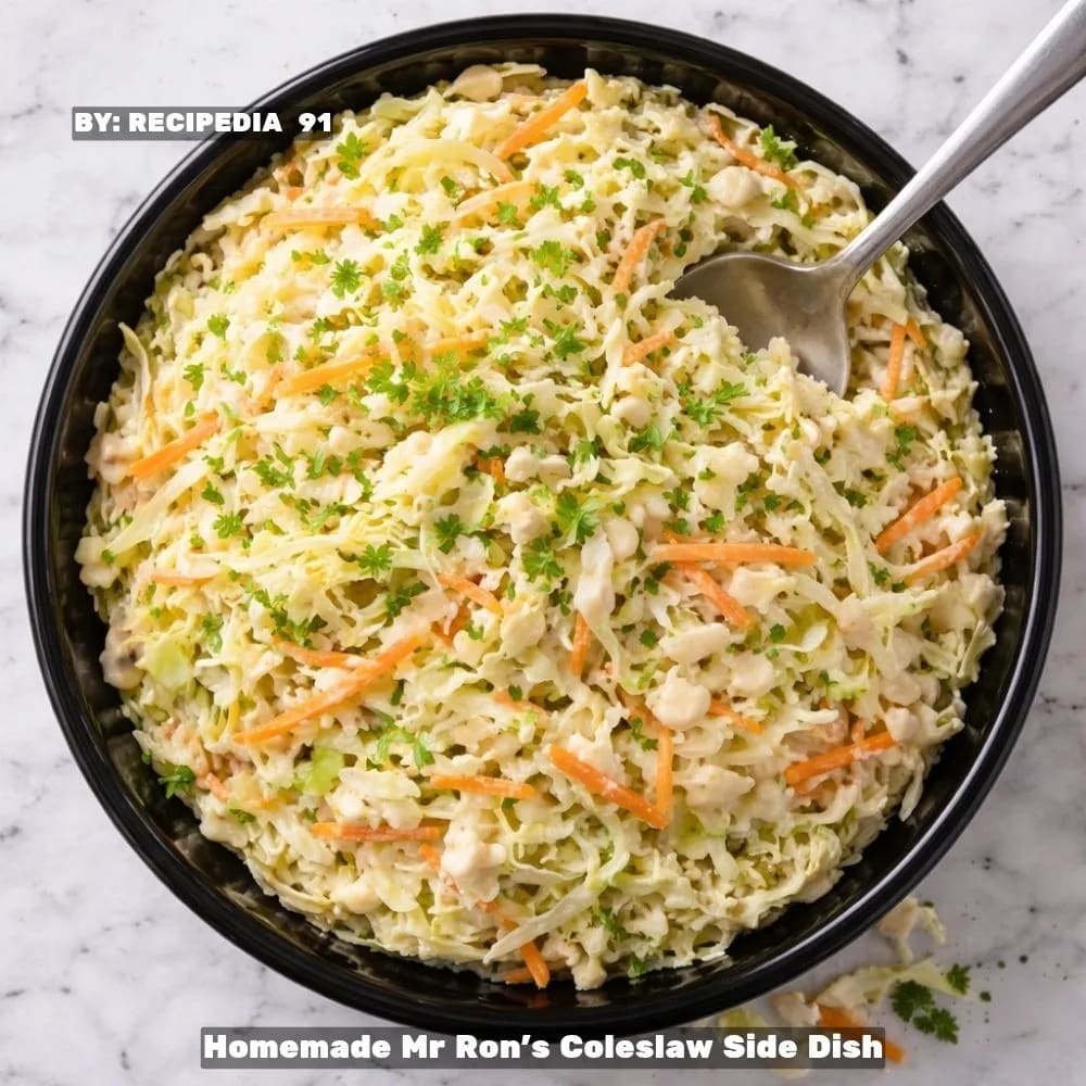 Homemade Mr Ron’s Coleslaw - A perfectly made dish on my kitchen table.