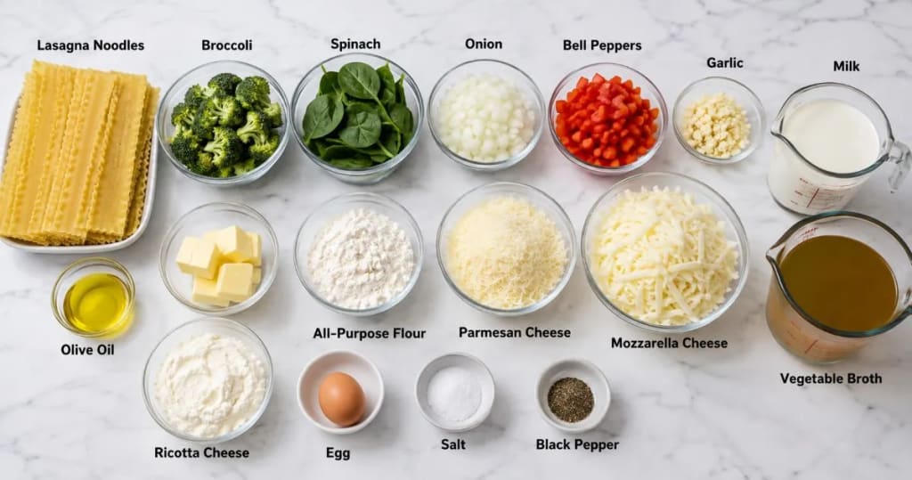 Ingredients For Stouffer's Vegetable Lasagna Recipe - Properly placed ingredients on my kitchen table