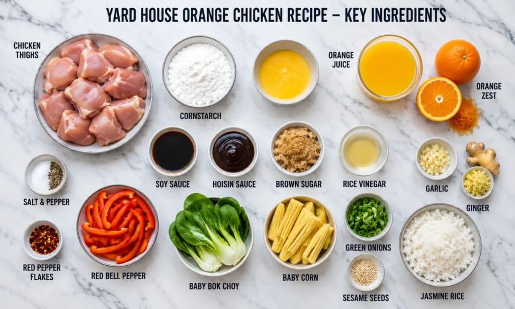 Ingredients For Yard House Orange Chicken Recipe - Perfectly placed ingredients on my kitchen table.