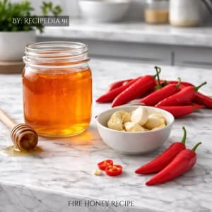 Fire Honey - A perfectly made fire honey recipe on my kitchen table.