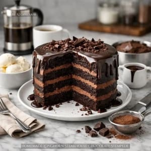 Homemade Longhorn Steakhouse Chocolate Stampede Cake - A perfectly made cake dessert on my kitchen table