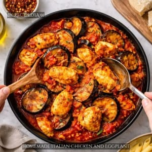 Homemade Italian Chicken and Eggplant - A perfectly made dish on my kitchen table.