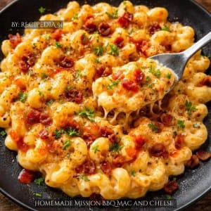 Homemade Mission BBQ Mac and Cheese - A perfectly made dish on my kitchen table.