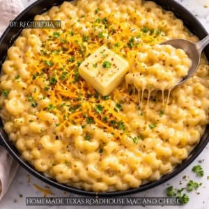 Homemade Texas Roadhouse Mac and Cheese - A perfectly made dish on my kitchen table.