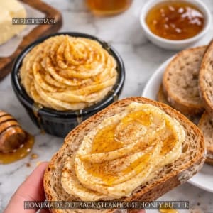 Homemade Outback Steakhouse Honey Butter - A perfectly made spread on the brown bread in my kitchen.