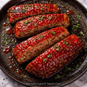 Copycat Brenda Gantt Meatloaf - A perfectly made meatloaf on my kitchen table, overhead image.