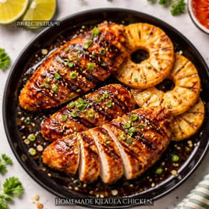 Homemade Kilauea Chicken - A perfectly made chicken on my kitchen table, overhead image.