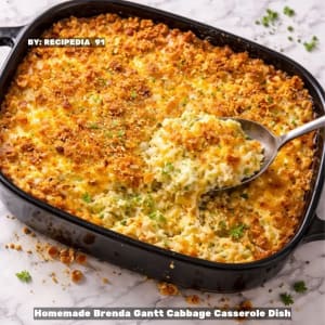 Homemade Brenda Gantt Cabbage Casserole - A perfectly made recipe on my kitchen table.