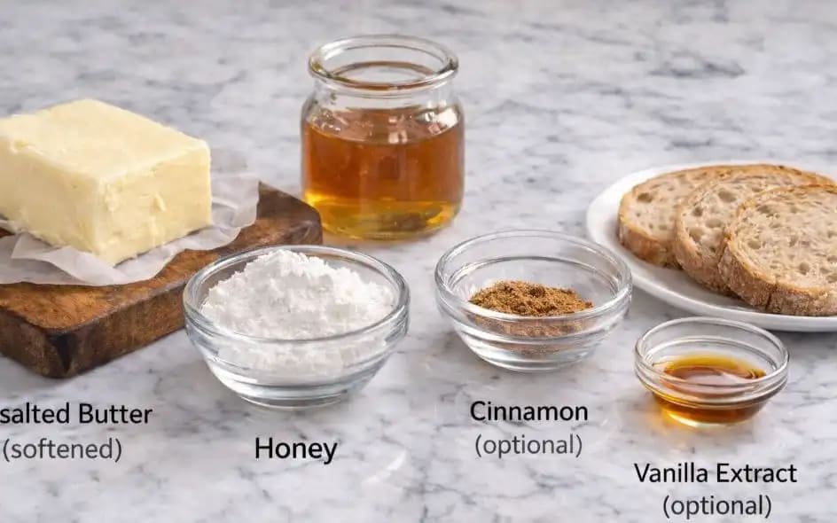 Ingredients for Outback Steakhouse Honey Butter Recipe on my kitchen table