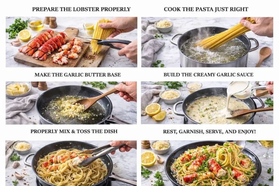 Visual Instruction For Yard House Lobster Garlic Noodles Recipe