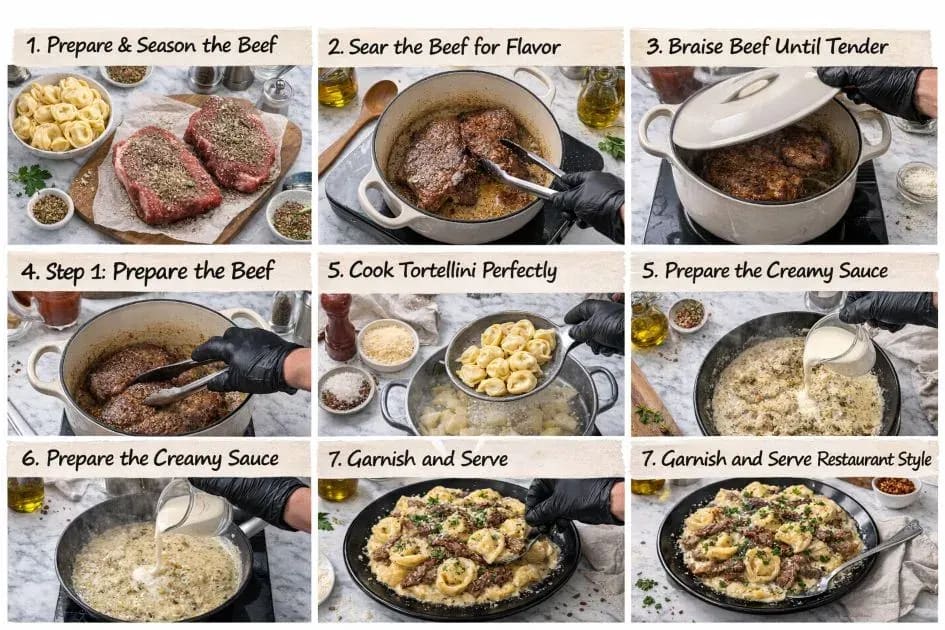 Visual Instruction For Olive Garden Braised Beef Tortellini Recipe
