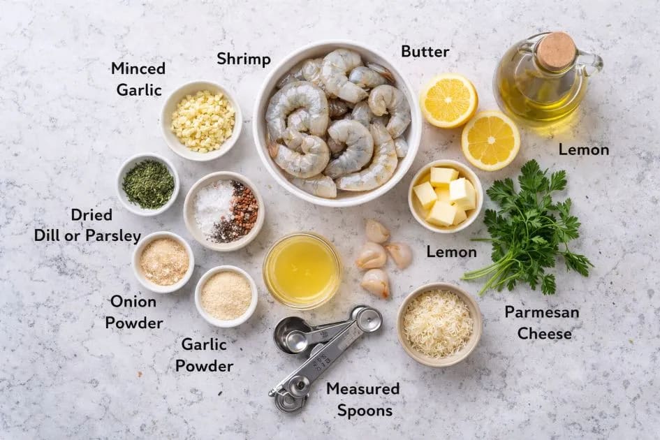 Ingredients for Red Lobster Shrimp Scampi Recipe on my kitchen table.
