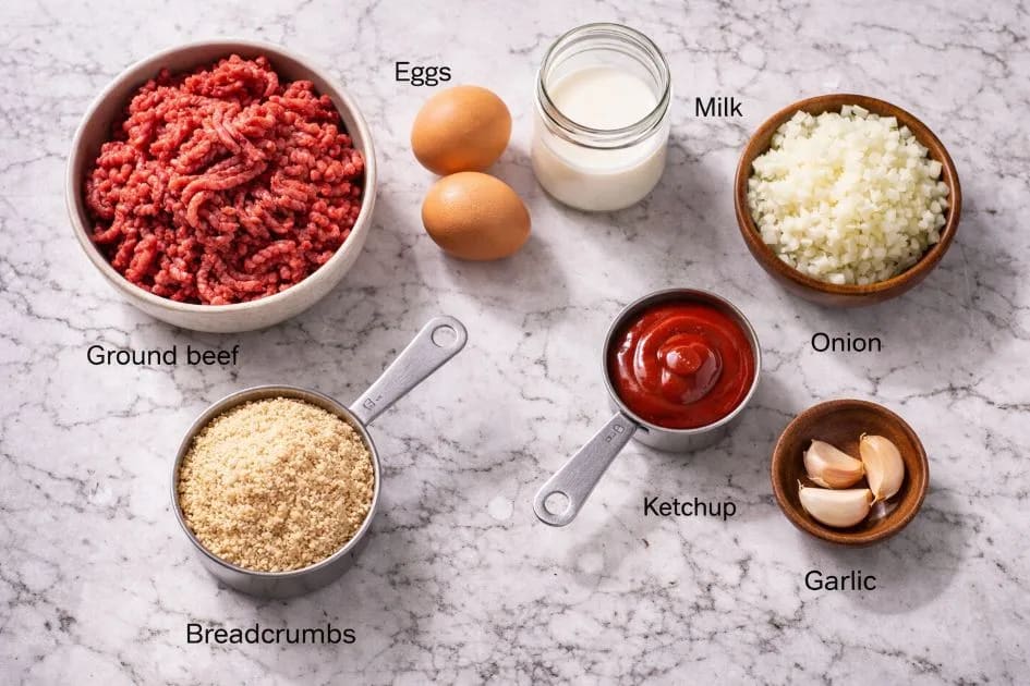 Ingredients Required For Brenda Gantt's Meatloaf Recipe on my kitchen table