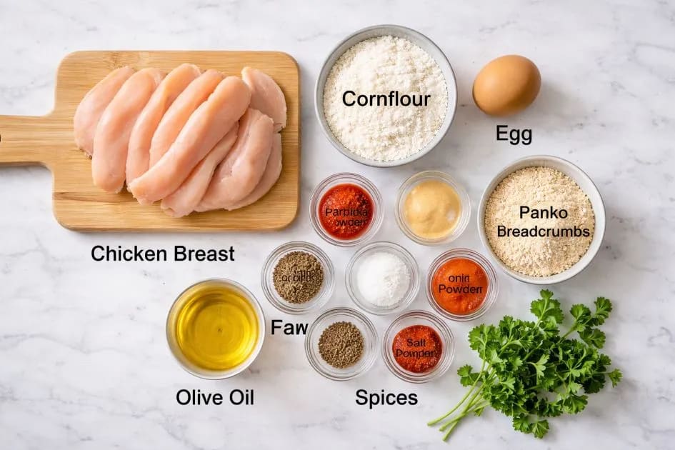 Ingredients for Chicken Chips Recipe on my kitchen table.