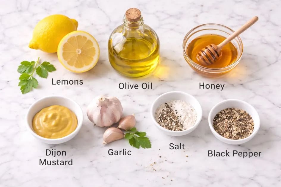 Ingredients For First Watch Lemon Dressing Recipe on my kitchen table