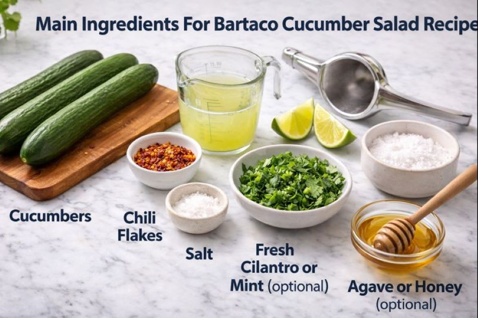 Main Ingredients for Bartaco Cucumber Salad Recipe on my kitchen table
