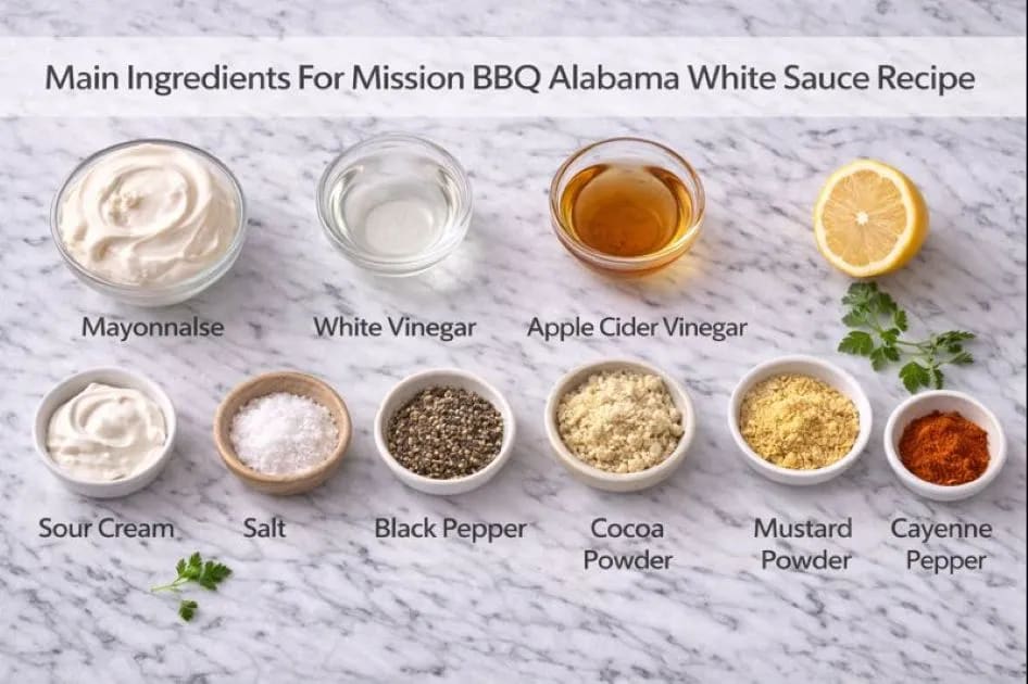 Ingredients For Mission BBQ Alabama White Sauce Recipe on my kitchen table