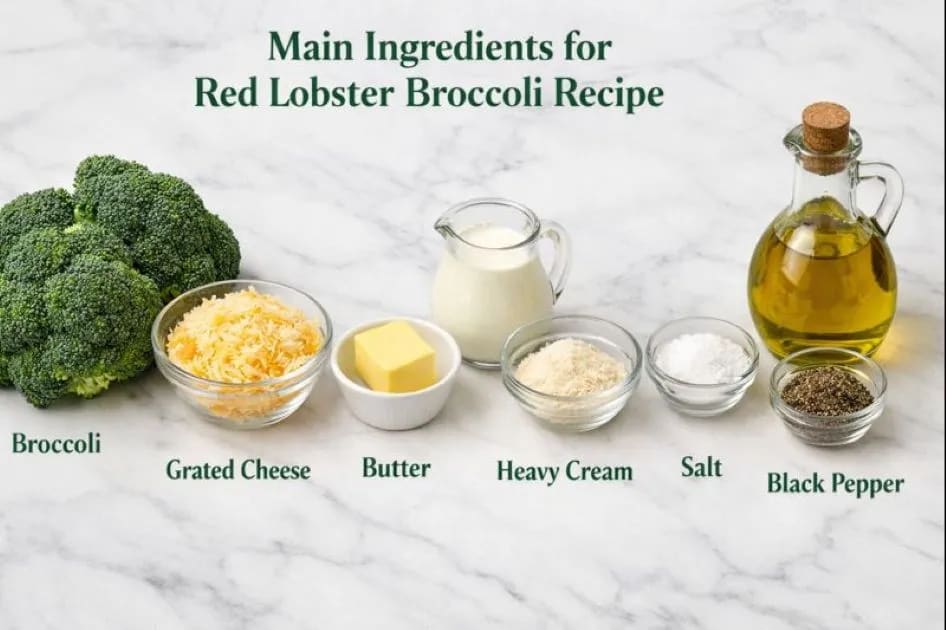 Ingredients for Red Lobster Broccoli Recipe on my kitchen table